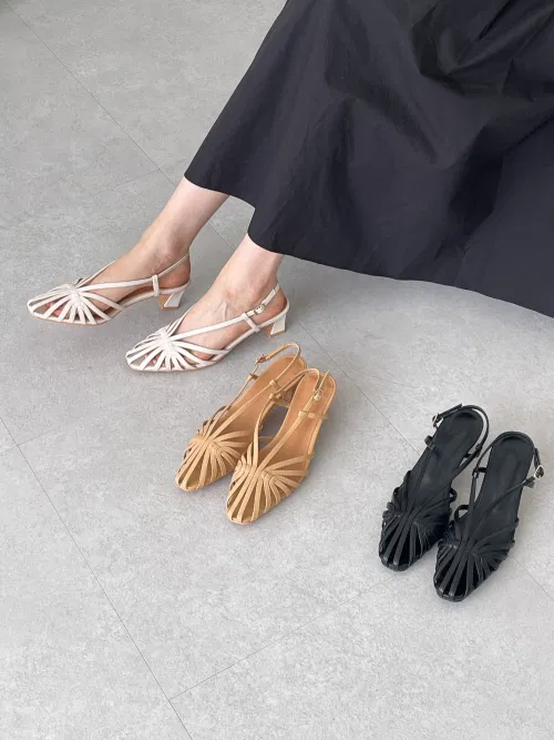 @펀칭 스트라이프 슬링백샌들 3cm (3color)